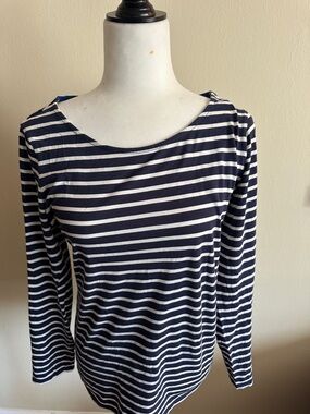 Boden Navy and White Striped Long-Sleeve Top